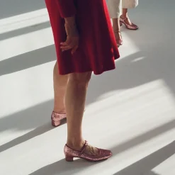 Balagan Dora Czółenka Na Niskim Obcasie, Pudrowy Brokat- Czółenka
